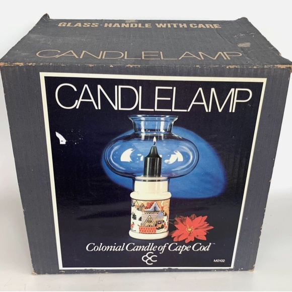 VTG 1982 Colonial Candle of Cape Cod Christmas Hurricane Glass Candle Lamp 11” - Picture 2 of 6